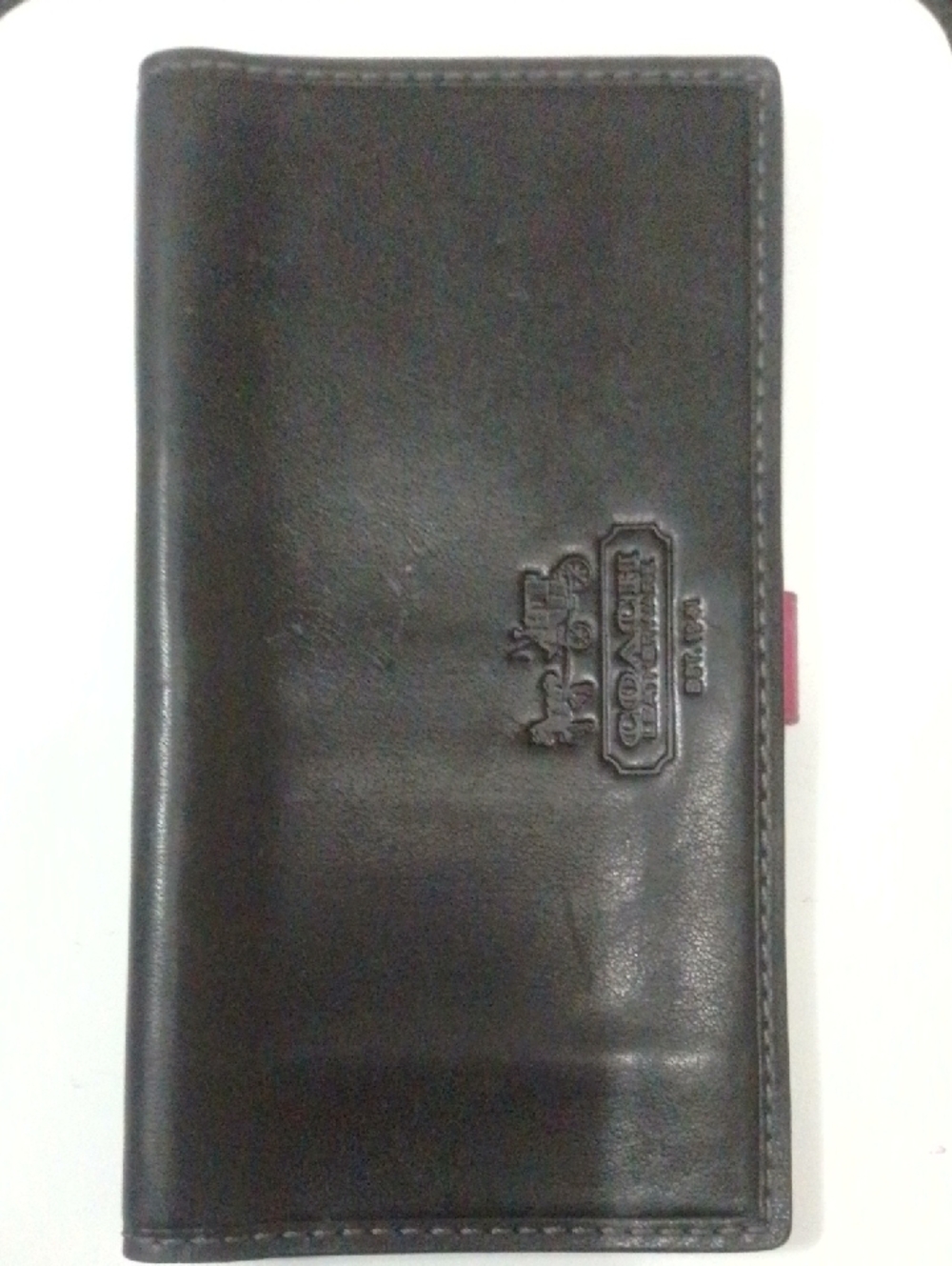 Coach Black Leather Long Wallet with Embossed Logo